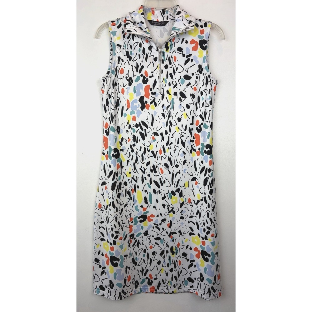 Tango Mango Shirt Dress Women Small Smooth Stretch 1/2 Zip Sleeveless Geometric